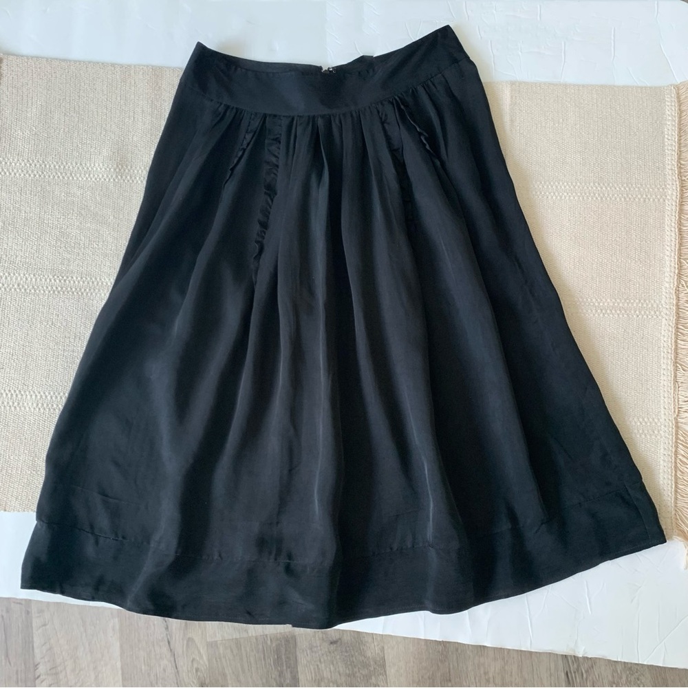 New Elie Tahari Black Satin Vegan Silk Pleated Skirt